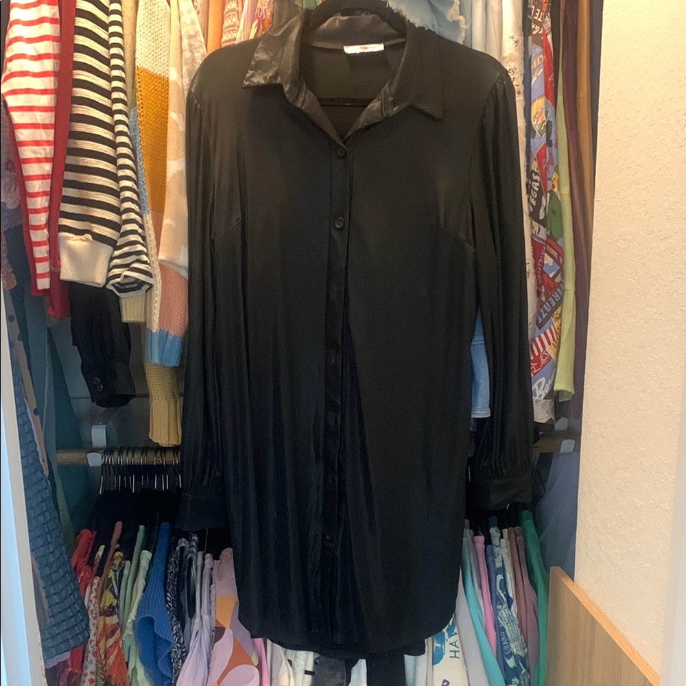 Black Button-Up Longline Shirt Dress